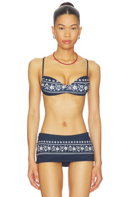 Frankies Bikinis - Magnolia Women's Unpadded Tie-Up Bikini Top Malibu Blue Print