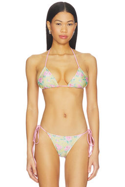 Frankies Bikinis - Nick Satin Women's Unpadded Halter Tie-Up Bikini Top Pink