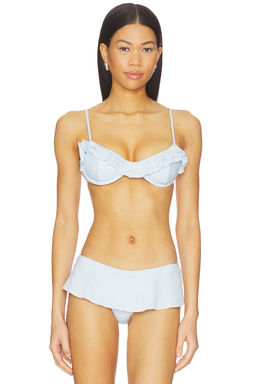Frankies Bikinis - Venus Seersucker Women's Underwire Ruffle Bikini Top Blue