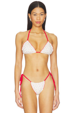 Frankies Bikinis - Tidal Cotton Women's Unpadded Halter Tie-Up Bikini Top Pink