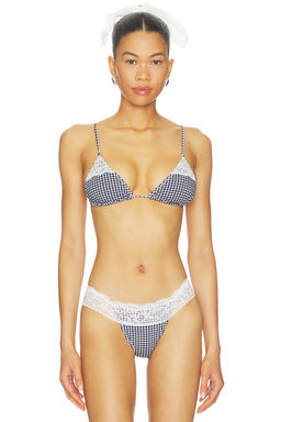 Frankies Bikinis - Elena Cotton Women's Lace Trim Tie-Up Bikini Top Navy Blue