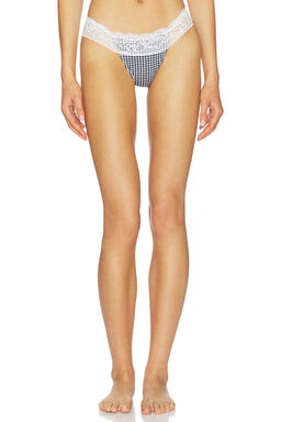 Frankies Bikinis - Cotton Lace Women's Gingham Brazilian Bikini Bottom Navy Blue