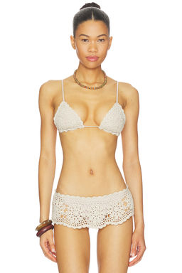 Frankies Bikinis - Elena Crochet Women's Unpadded Tie-Up Bikini Top Nude