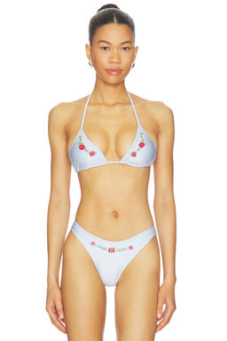 Frankies Bikinis - Beaded Satin Women's Halter Tie-Up Bikini Top White