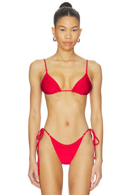 Frankies Bikinis - X Jennie Women's Beaded Tie-Up Bikini Top Red