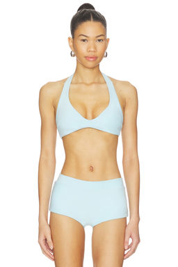 Frankies Bikinis - X Jennie Women's Unpadded Halter Neck Bikini Top Blue