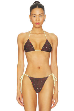 Frankies Bikinis - Nick Satin Women's Reversible Halter Tie-Up Bikini Top Honey Bug
