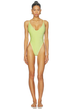 Free People - Free-est Women's Lurex V-Neck One Piece Swimsuit Green