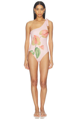 FARM Rio - Women's One-Shoulder Tie Strap Padded One-Piece Swimsuit Pink