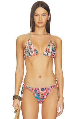 FARM Rio - Woven Women's Tie-Up Triangle Bikini Top Multi-Color