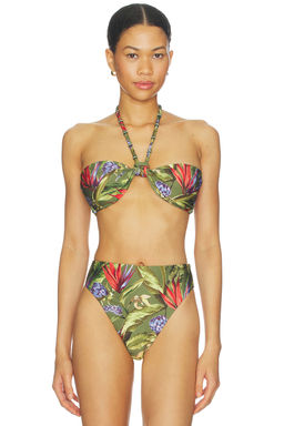 FARM Rio - Women's Padded Halter Neck Tie-Up Bikini Top Dark Green