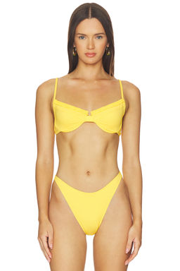 Heavy Manners - Ruffled Up Women's Underwire Bikini Top Yellow