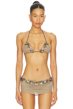 Jaded London - Triangle Women's Halter Tie-Up Sequin Trim Bikini Top Grey