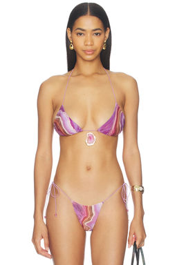 Jaded London - Pink Print Women's Unpadded Self-Tie Crystal Trim Bikini Top Multi-Color