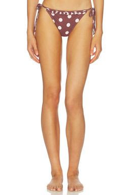 Juillet - Ruffle Trim Women's Side Tie Bikini Bottom Brown