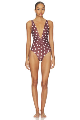 Juillet - Recycled Nylon Women's Unpadded Plunging One-Piece Swimsuit Brown