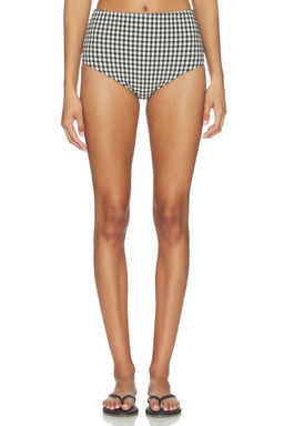 Juillet - Seersucker Women's High-Waist Bikini Bottom Tuxedo Plaid