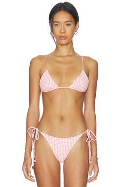 Juillet - Primrose Plaid Women's Unpadded Halter Neck Bikini Top Pink