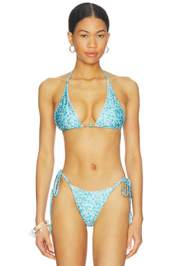Kulani Kinis - Decorative Bind Women's Unpadded Halter Neck Bikini Top Aqua