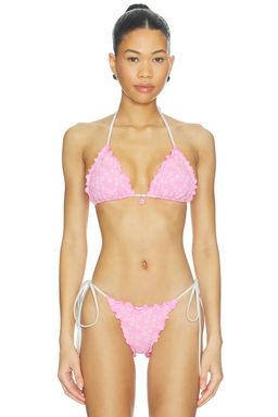 Kulani Kinis - Lettuce Edge Women's Unpadded Halter Neck Bralette Bikini Top Pink
