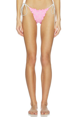 Kulani Kinis - Lettuce Edge Women's Ruffle Trim Tie-Up Thong Bikini Bottom Pink