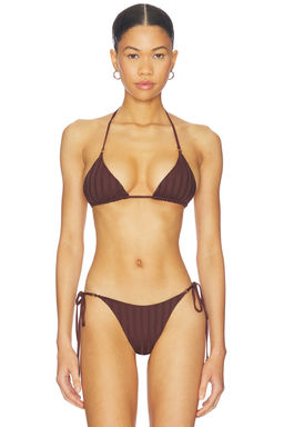 KYA - Reversible Women's Ribbed Halter Tie-Up Bikini Top Brown