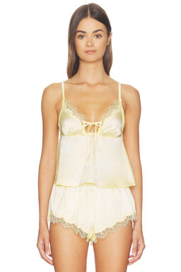 KAT THE LABEL - Sorrento Women's Lace Trim Satin Camisole Yellow