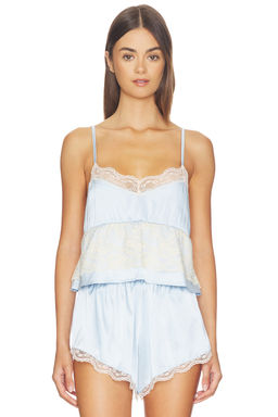 KAT THE LABEL - Frida Women's Lace Trim Satin Camisole Top Blue