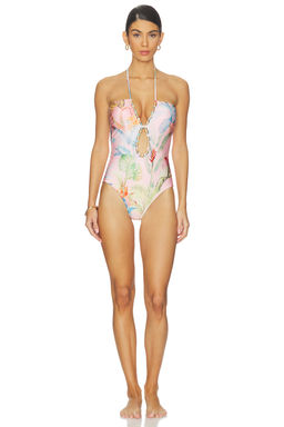 L'AGENCE - Opus Women's Shimmery Padded Cut-Out Halter One-Piece Swimsuit Multi-Color