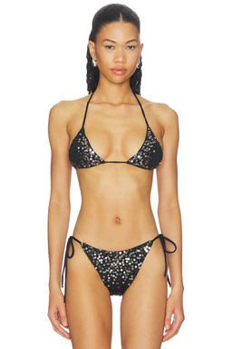 Leslie Amon - Scorpio Women's Padded Sequin Halter Neck Bikini Top Black
