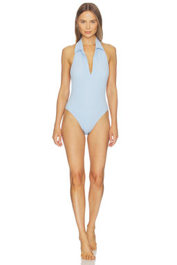Lisa Marie Fernandez - Polo Maillot Women's Collared Halter One-Piece Swimsuit Blue