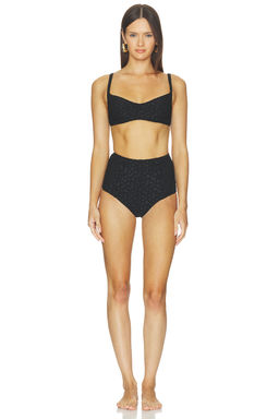 Lisa Marie Fernandez - 60's Floral Jacquard Women's Unpadded High Waist Bikini Set Black