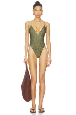 lovewave - Neko Women's Unpadded Tie-Up Back One-Piece Swimsuit Green