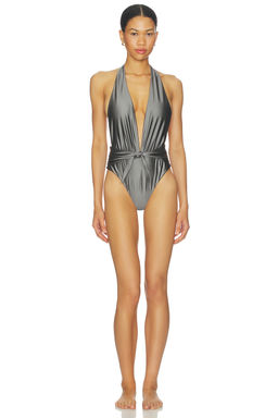 lovewave - Soraya Women's Halter Tie-Up One-Piece Swimsuit Silver