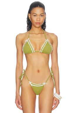 LIONESS - x REVOLVE Women's Unpadded Halter Neck Bikini Top Olive