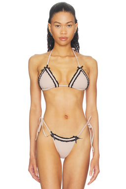 LIONESS - Azuri Women's Unpadded Halter Neck Bikini Top Sand