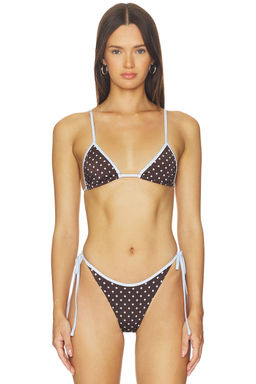LIONESS - Ramirez Women's Unpadded Tie-Up Bikini Top Chocolate Blue Polka