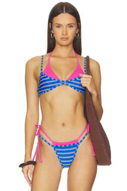 LIONESS - Rhode Women's Unpadded Halter Neck Bikini Top Blue