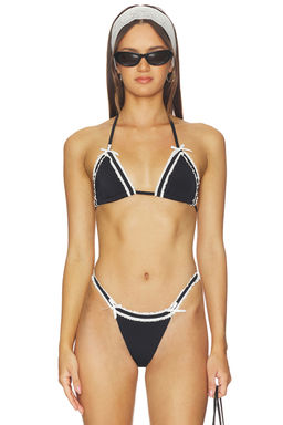 LIONESS - Azuri Women's Unpadded Halter Tie-Up Bikini Top Black