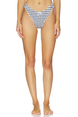 LIONESS - Tide Women's Crinkled Gingham Bikini Bottom Noir Check