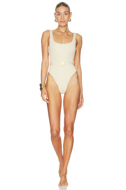 La Porte - Mandy Women's Waistbelt One-Piece Swimsuit Oyster Grey