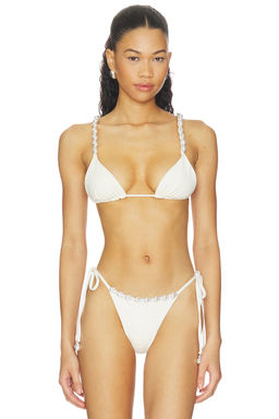 La Porte - Luxe Kendall Women's Faux Pearl Strap Tie-Up Bikini Top Off White