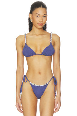 La Porte - Luxe Kendall Women's Faux Pearl Tie-Up Bikini Top Deep Cobalt
