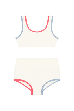 L SPACE - Mini Me Women's Ribbed Elastic Waistband Two Piece Swimwear Cream