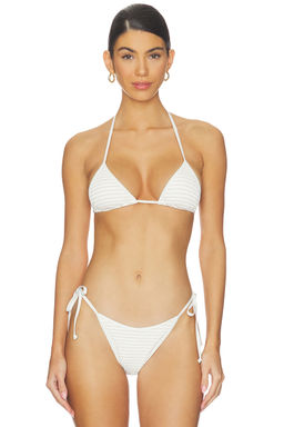 L SPACE - Lurex Pucker Women's Halter Tie-Up Bikini Top White