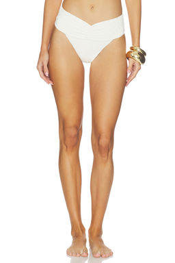 L SPACE - Ribbed Women's Ruched Bikini Bottom Cream