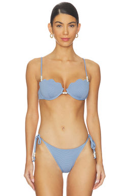 L SPACE - Sunrise Shell Women's Textured Underwire Bikini Top Chambray