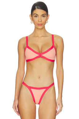 L SPACE - Ribbed Women's Pull-On Bikini Top Pink
