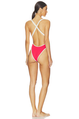 L SPACE - Baewatch Women's Ribbed Low Back One-Piece Swimsuit Pink