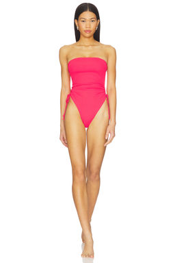 L SPACE - Elise Women's Ribbed Ruched Strapless One-Piece Swimsuit Pink